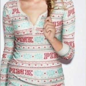Victoria’s Secret Pink Thermal Christmas Onesie Holiday pajamas, size small